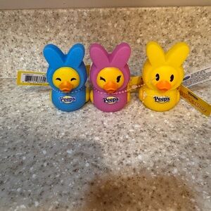 Genuine Peeps Bunny Figure Trio - DuckaLooz in Blue, Pink, Yellow New with Tags